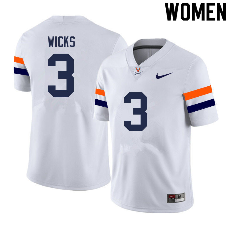 Women #3 Dontayvion Wicks Virginia Cavaliers College Football Jerseys Sale-White - Click Image to Close